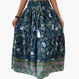 Damen Boho Lange Blumige Elegante Sommermode Rock mit Taschen – Grün