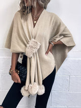 Maebry – Rundgestrickter Cape Strickcardigan – Apricot