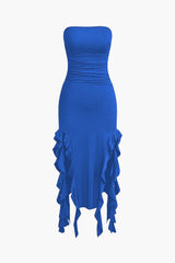 Sofia | Elegantes Bandeau-Maxikleid mit Volant-Details – Zeitlose Raffinesse – Blau