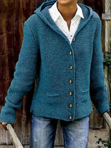 Briselda – Eleganter Strickjacke Mit Langen Ärmeln Und Kapuze – Blau