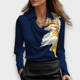Melvine – Satiniert glänzende Bluse mit Drapierung – Dunkelblau