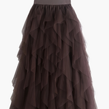 Damenrock Elegante Mehrlagige Volant Romantisches Festkleid – Braun
