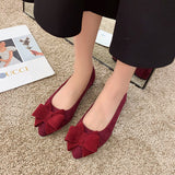 Schicke Damen-Bow-Schuhe mit stylischen dicken Absätzen – Burgunderrot
