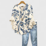 Juria – Bluse Mit Rüschenärmeln Und Blumenmuster – Weiß