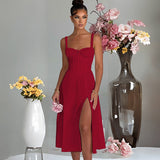 Renata - Midikleid mit Korsett und Öffnung – Rot