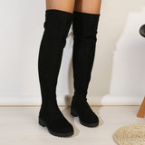 Overknee Stiefel Damen | Schlupf mit Blockabsatz – Schwarz