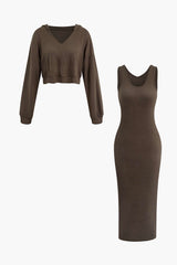 Julia | Lässiges Zweiteiler-Set mit Hoodie & Midi-Kleid – Dunkelbraun