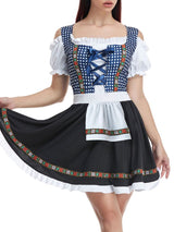 Damen Klassisch Kariertes Oktoberfest Dirndl Kleid – Blau