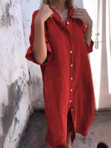 Paige - Knopf-Breeze Kleid – Rot