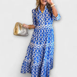 Stavroula - Midikleid Mit Kettenmuster – Blau