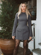 Damen Minikleid Bodycon Satin mit Schleifendetail – Eleganter Abendstil – Dunkelgrau