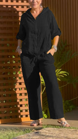 Florina - Set aus Hoodie mit Reißverschluss und Hose – Schwarz