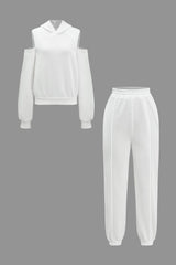 Evangeline | Sportliches Hoodie-Set mit Cut-Outs – Weiß