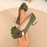 Schicke Damen-Bow-Schuhe mit stylischen dicken Absätzen – Militärgrün