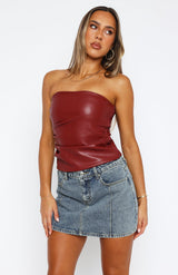 LAETITIA I ELEGANTES LEDER-TANKTOP – Rot