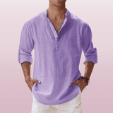 Relaxed Fit – Leinen-Henley für Herren – Lila