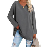 Alicia™ - Lässiger V-Ausschnitt Pullover – Dunkelgrau