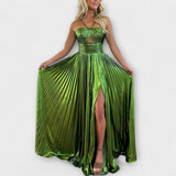 Maxikleid aus metallischem Stoff – Grün