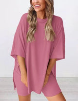 Rikke - Kurzen Ärmeln Zweiteiliges Set – Rosa