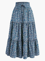 Damenrock mit Smockbund Eleganter Alltagsstil Midi Volantrock – Blau