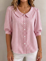 Xandria - Gestreifte Bluse mit Knopfleiste – Rosa