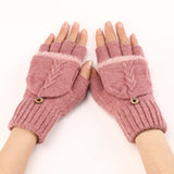 GloveGleam – Gestrickte Fingerlose Flip Handschuhe – Rosa