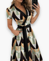 Damen Elegantes Kleid mit Gürtel | Midi – Diamant