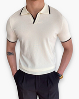 Herren Klassisches Polo Shirt | V-Kragen Poloshirt – Weiß/Schwarz