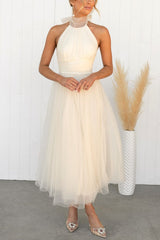 Phoebe - Kleid mit langem Rock – Beige