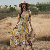 Lucia - Maxikleid mit V-Ausschnitt und Blumenmuster – Gelb