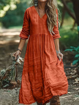 Shirron – Modisches Langes Kleid Mit V-Ausschnitt – Orange