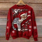 Elisabetta – Plüschpullover Mit Fauler Katze – Rot