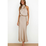 Damenkleid mit Halfterform | Midilänge – Khaki