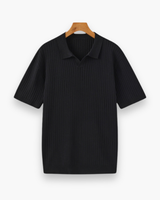 Herren Elegantes Geripptes Poloshirt | Klassisch – Schwarz