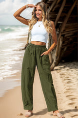 Nora - Weite Strandhose – Militärgrün