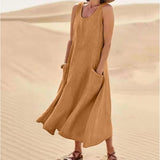 Tina™ - Sommer Leinenkleid – Braun