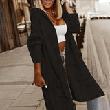Cytheria – Langärmliger Cardigan mit Kabelstrick und Kapuze – Schwarz
