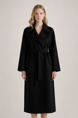 Shulamit - Eleganter Langarm Mantel Mit Gürtel – Schwarz