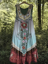 Evabella – Flickwerk-Kunst-Leinen-Tank Kleid – Rosa