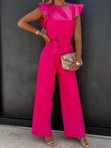 Willow | Rüschenärmel Tailliert Jumpsuit – Rosa