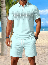 Zackary – Sommer Liches kurzärmliges Zweiteiler Set – Cyan