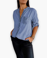 Damen Glitzer Pailletten Top | Festlich Elegant – Blau