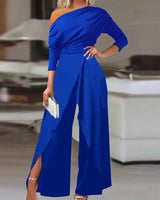 Mariana - Eleganter asymmetrischer Jumpsuit – Blau