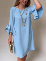 Hilaria - Minikleid mit Rüschenärmeln – Blau