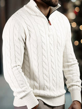 Vasyl – Strickpullover Mit Viertelreißverschluss – Weiß