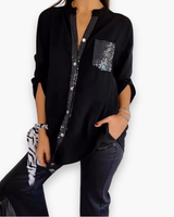 Damen Glitzer Pailletten Top | Festlich Elegant – Schwarz