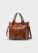 Vegane Handtasche Damen – Mittelgroße Schultertasche mit Henkeln – Braun