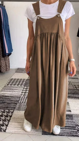 Regla - Lockeres Kleid Aus Baumwolle Und Leinen Mit Hosenträgern – Khaki