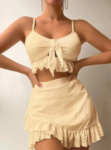 Damen Zweiteiler – Baumwolle – Ärmelloses Top & Weite Hose – Sommer – Hellgelb