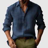 Nestore™ | Vintage Leinenhemd mit langen Ärmeln für Herren – Marineblau
